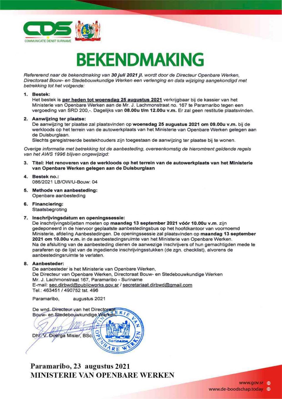 Openbare aanbesteding Ministerie van Openbare werken