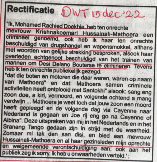 Doekhie zegt sorry tegen Mathoera