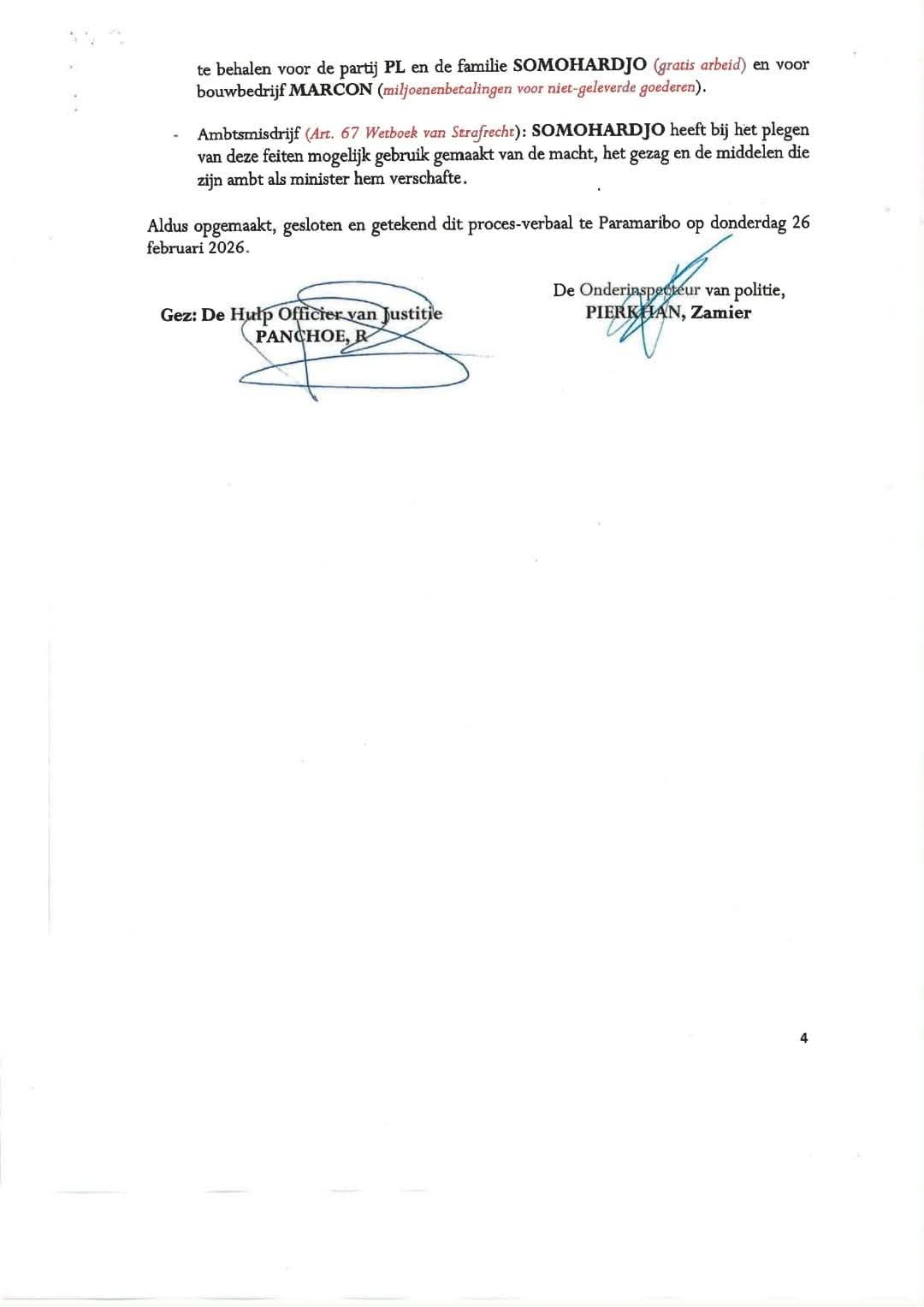 Brief PG aan DNA mbt staat van beschuldiging van Bronto Salam Gino Somohardjo