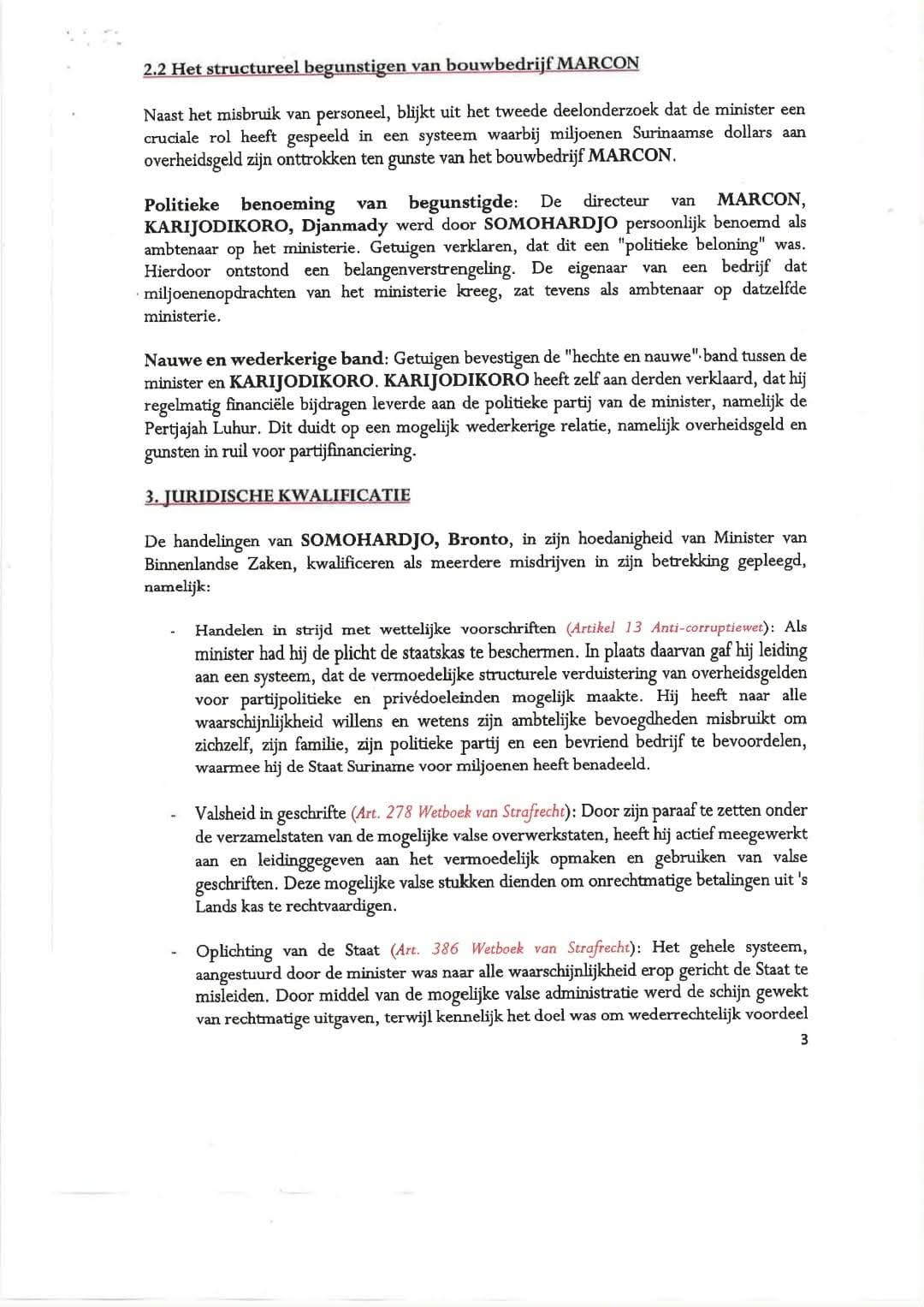 Brief PG aan DNA mbt staat van beschuldiging van Bronto Salam Gino Somohardjo