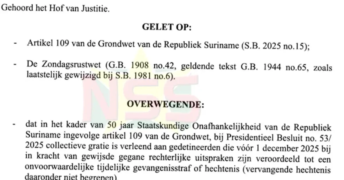 President verleent collectieve gratie; moord- en zedendelicten uitgesloten