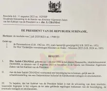 Chandai directeur Algemene Zaken; vergoeding op niveau onderminister