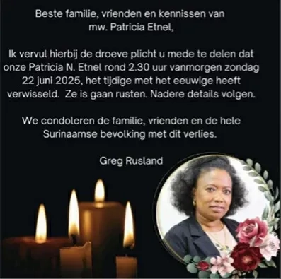 Patricia Etnel is niet meer
