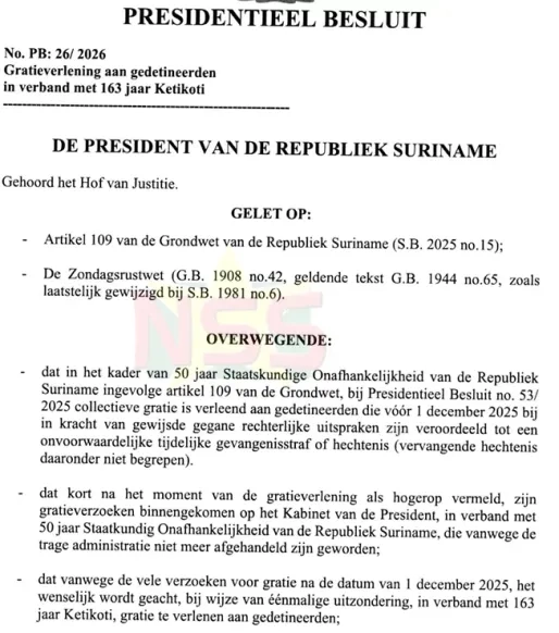 President verleent collectieve gratie; moord- en zedendelicten uitgesloten