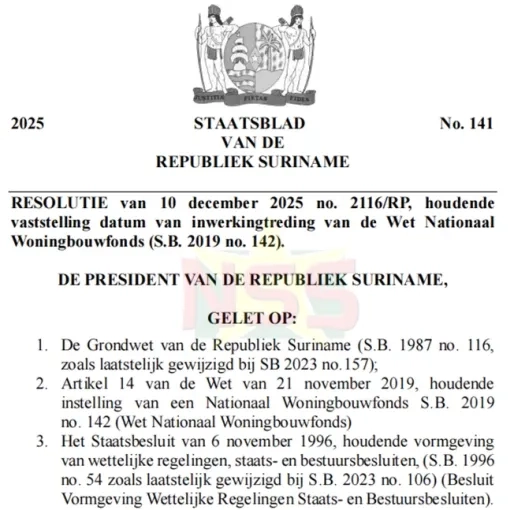 Regering zet eerste SRD 20 miljoen in Woningbouwfonds 