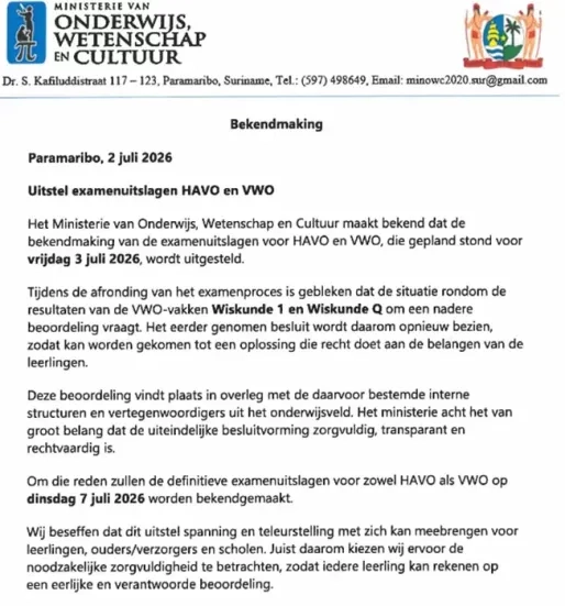 Herbeoordeling Wiskunde-vakken leidt tot uitstel examenuitslagen HAVO en VWO