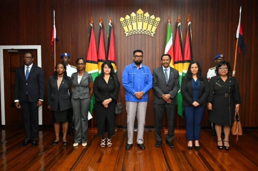 Ambassadeur Fernald biedt geloofsbrieven aan bij Guyanese president Ali